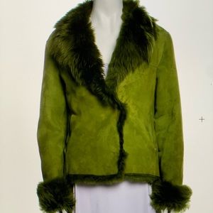 Joseph green leather faux fur jacket M